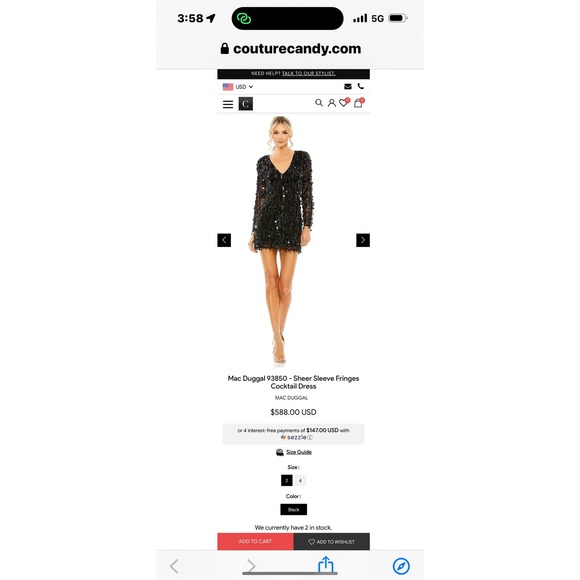 Mac Duggal Sheer Sleeve Fringes Cocktail Dress Black Size 12 NWT - Picture 4 of 12